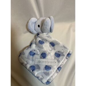 Petite L'Amour Blue White Gray Elephant Plush Security Blanket Lovey Lovie Grey